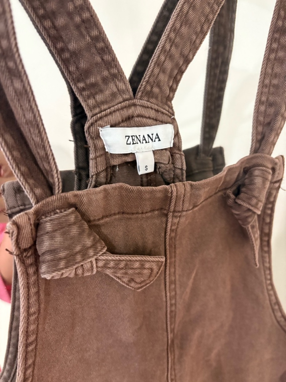NWT ZENANA Brown Short Overalls Romper with Front Pockets - Picture 3 of 7